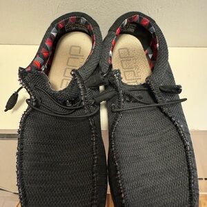 Hey Dude Charcoal Loafers with Red Accents